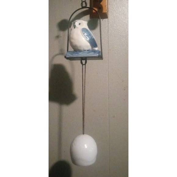 Ceramic Blue And White Owl Wind Chime/ Bell - Picture 1 of 4